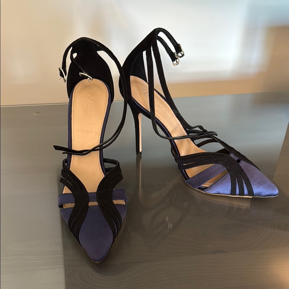 J. Crew Roxie Suede and Satin Ankle Strap Pumps